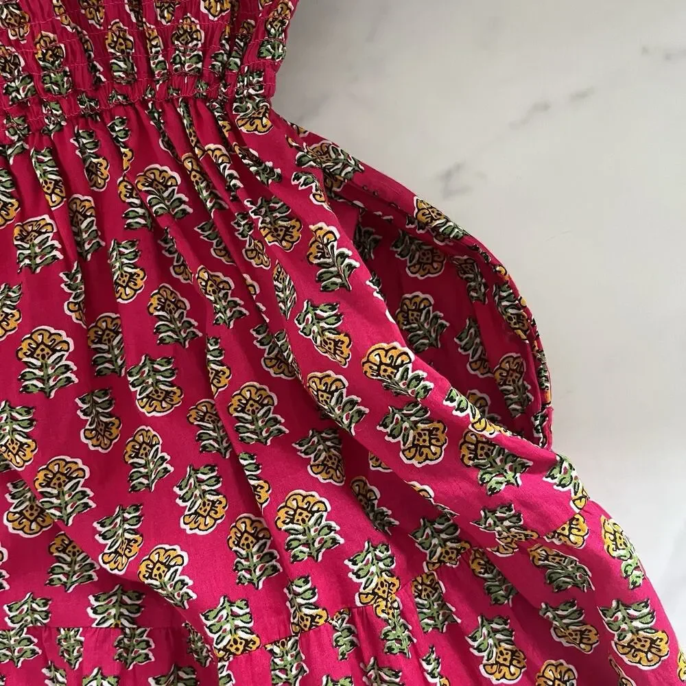 Anthropologie LEA Smocked Floral Cotton Maxi Dress Pockets 1X Country Chic Boho - Picture 6 of 8